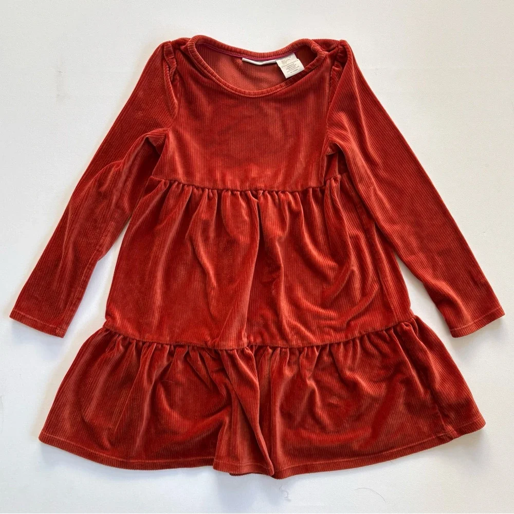 Girl's Cynthia Rowley Corduroy Tiered Rusted Orange Dress Size Small (5/6)